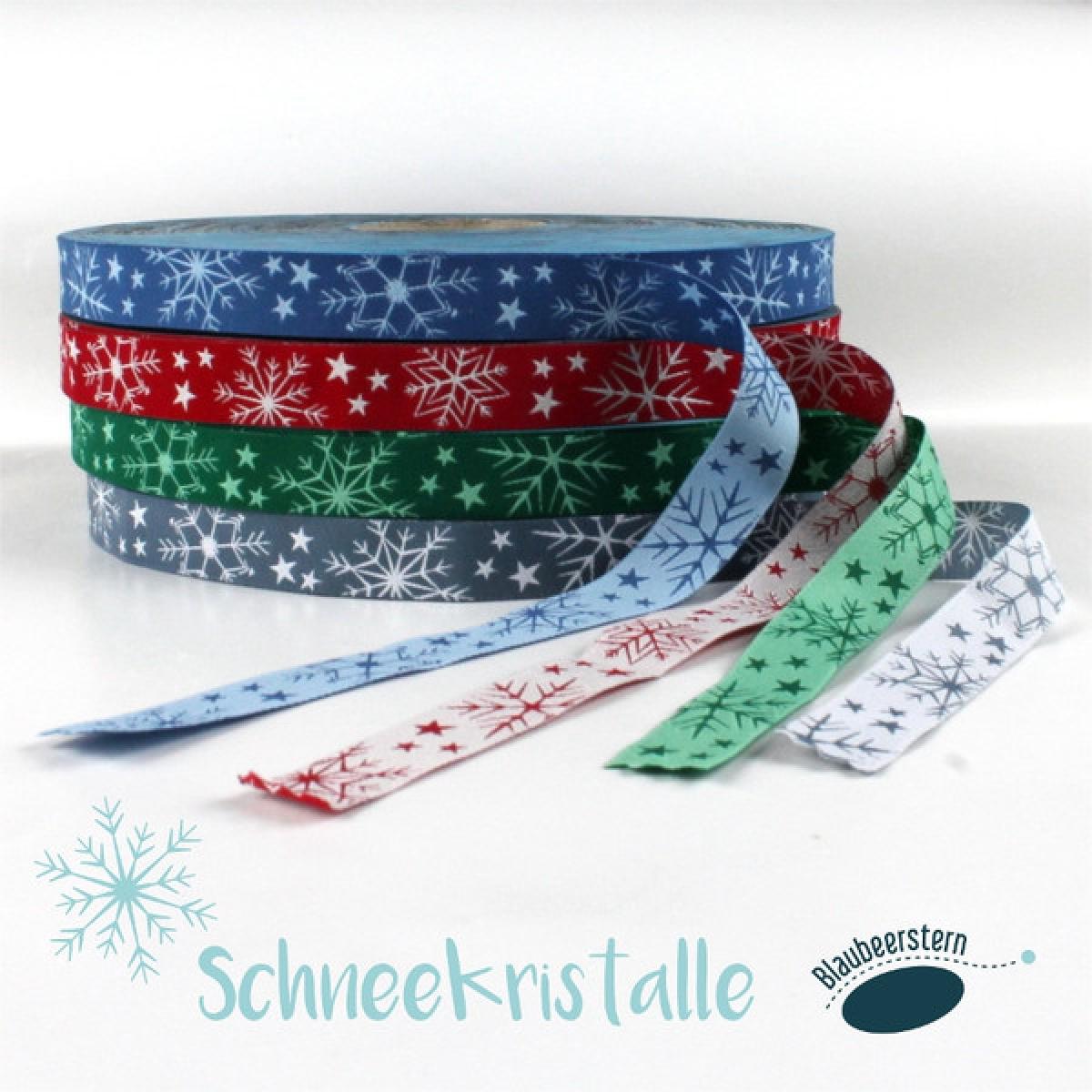 Webband Eiskristalle von Blaubeerstern - blau / weiß